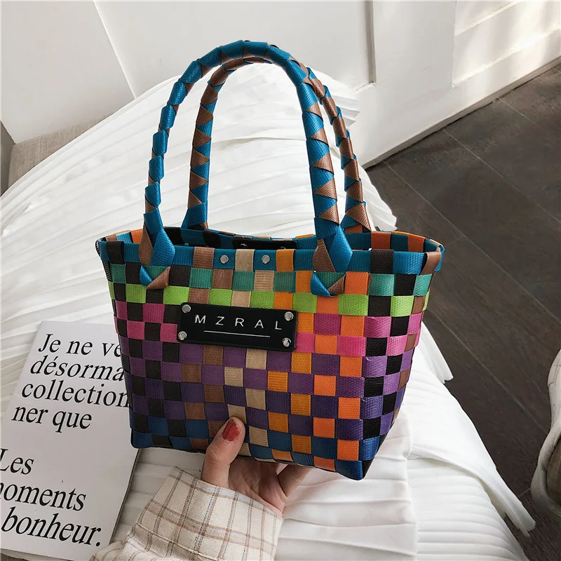 

Handmade Woven Basket Women Handbags Designer Rattan Bag Fashion Corloful Hand Bags Large Capacity Tote Summer Beach Women Bag