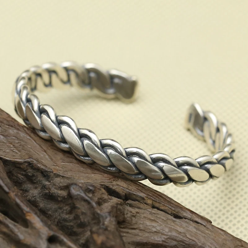 Solid Silver 925 Weave Band Cuff Bangle Bracelet Men Women Solid Silver 925 Weave Band Cuff Bangle