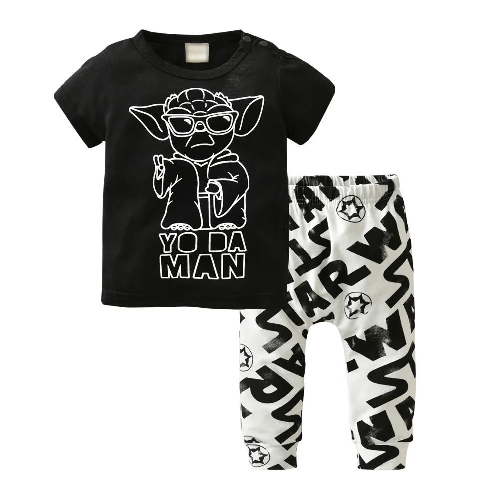 

2019 Newborn Baby Boys Summer Clothes Set Cartoon Star Wars Outfit Short Sleeve T-Shirt Tops+Legging Pants Infant Clothing Suit