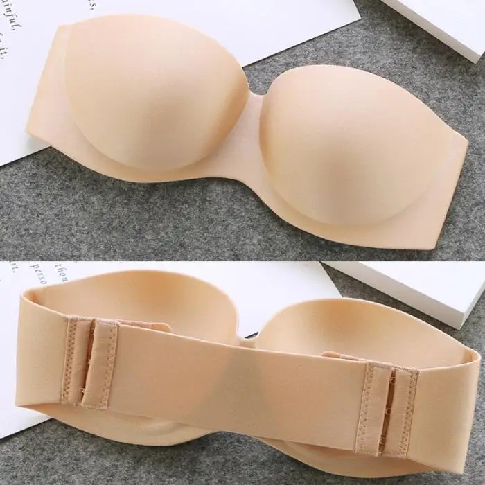 Women Strapless Bra Seamless Backless Soft Breathable 4 Rows 3 Hooks Brassiere GDD99