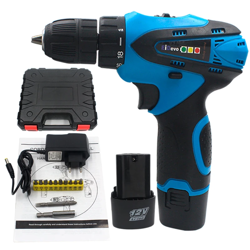 

EiDevo 12V Electric Cordless Drill 2pcs Lithium Battery Electric Cordless Screwdriver Hand Mini Drill plastic box Power tools