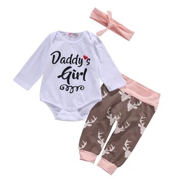 

Newborn Toddler Baby Girl Clothes Daddy's Girl Romper + Deer Pants Headwear 3pcs Outfits Bebes Autumn Suit Clothing Set