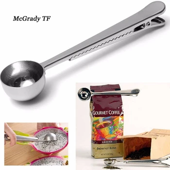 

1 Pcs Multifunction Stainless Steel Coffee Spoon Milk Powder Spoon Tea Spoon And Sealing Clip Stainless Steel Coffee