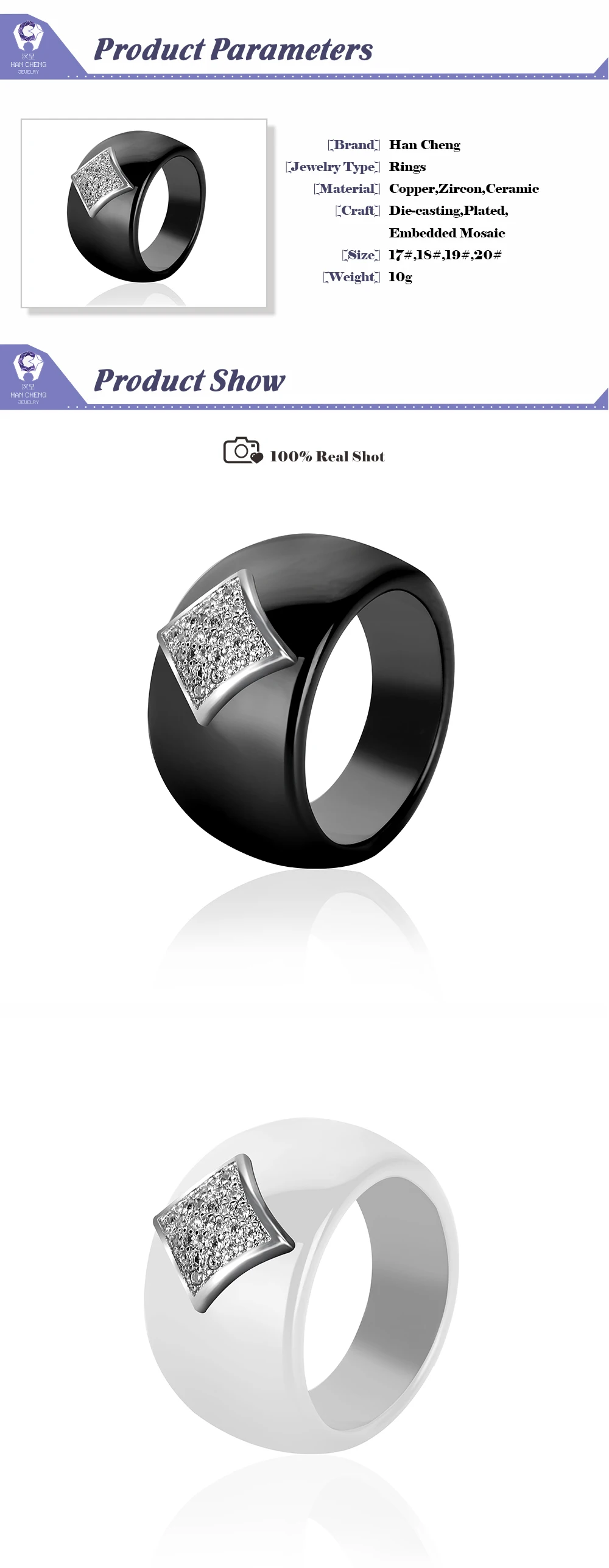 HanCheng, новая мода, роскошные геометрические драгоценные камни, серебро, AAA, кубический цирконий, керамическое кольцо, массивные кольца для женщин, ювелирное изделие