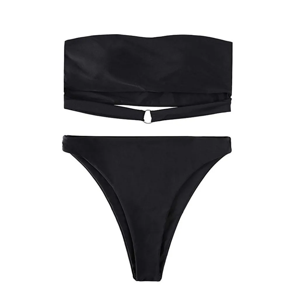 

Bikini Set Plus Size Solid color bandage Bandeau High Waisted Two Piece Bathing Suits women sexy costume mare donn 15#