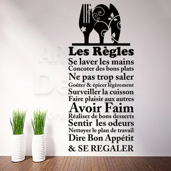 

Art New Design cheap house decor Vinyl French kitchen rules characters Wall Decals removable home decoration quote words Sticker
