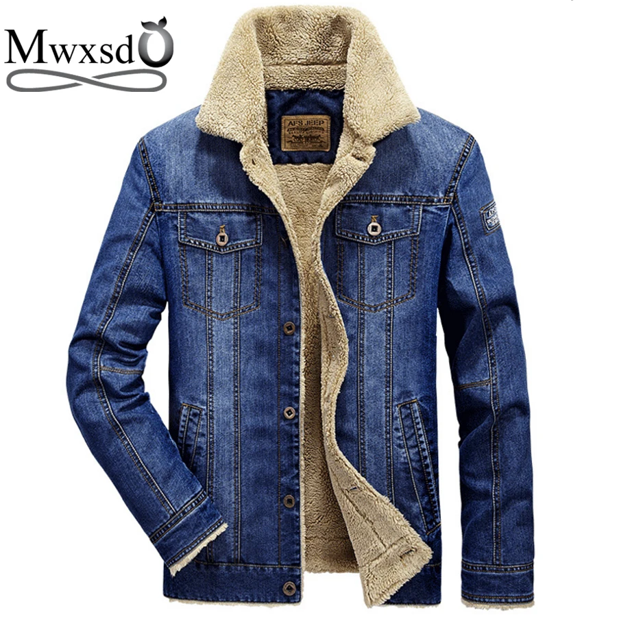 Mwxsd брендовая мужская на осень-зиму деним теплая меховая куртка и пальто мужские повседневные однотонные джинсы куртка хлопок Мужчины