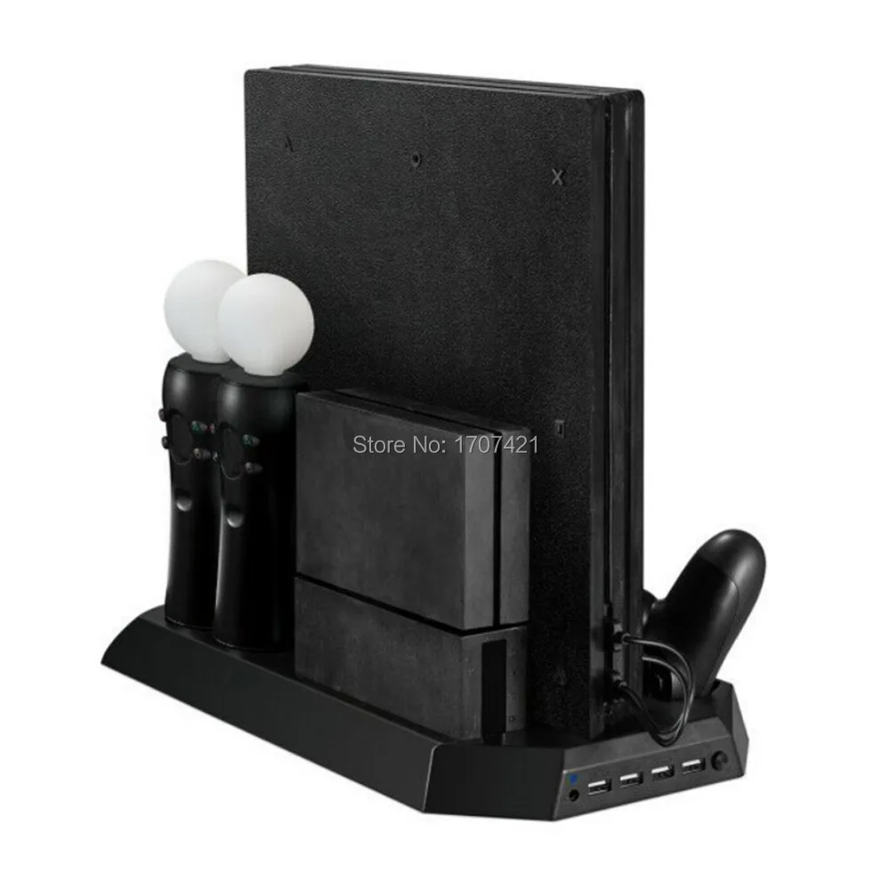 PS4 Pro Vertical Stand Cooling Fan for PS4 Pro Dual Controller Gamepad Charging Stand Holder for PS4 Pro for PS VR Game Controller Console (1)