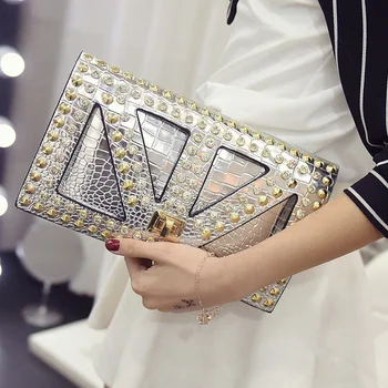 

2020 summer new handbag tide Europe envelopes Silver Clutch crocodile Fashion Shoulder Bag