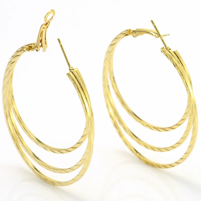 

YANG&RH 3 Layers Statement Gold Silver Color Fashion Punk Hoop Earring For Woman Big Circles Round Hoop Earrings Jewelry Gift