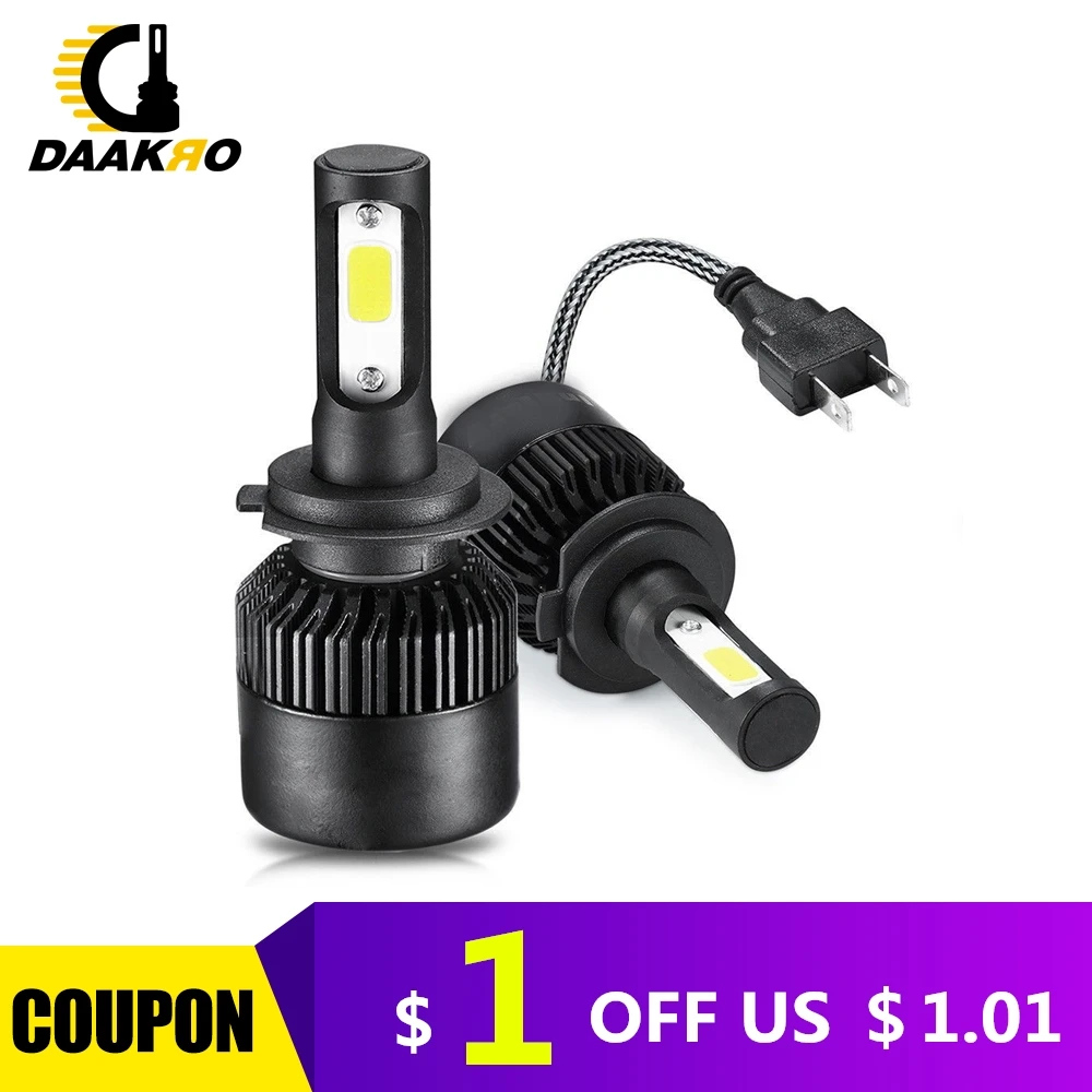 

1Pcs S2 LED Bulb Car Headlight H1 H4 H8 H9 H11 H7 9005 LED 72W 4000LM 6000K Fog Light Auto Headlamp Lamps Pure White 3 Sides