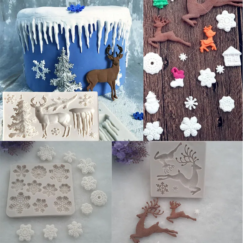 Christmas Tree icicle elk Snowflake Silicone Cake Mold Fandont Chocolate DIY Decoration Molds (Size: random) | Дом и сад