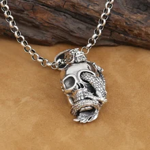 Handcrafted 925 Silver Skull Dragon Pendant vintage sterling silver Dragon pendant man PUNK pendant