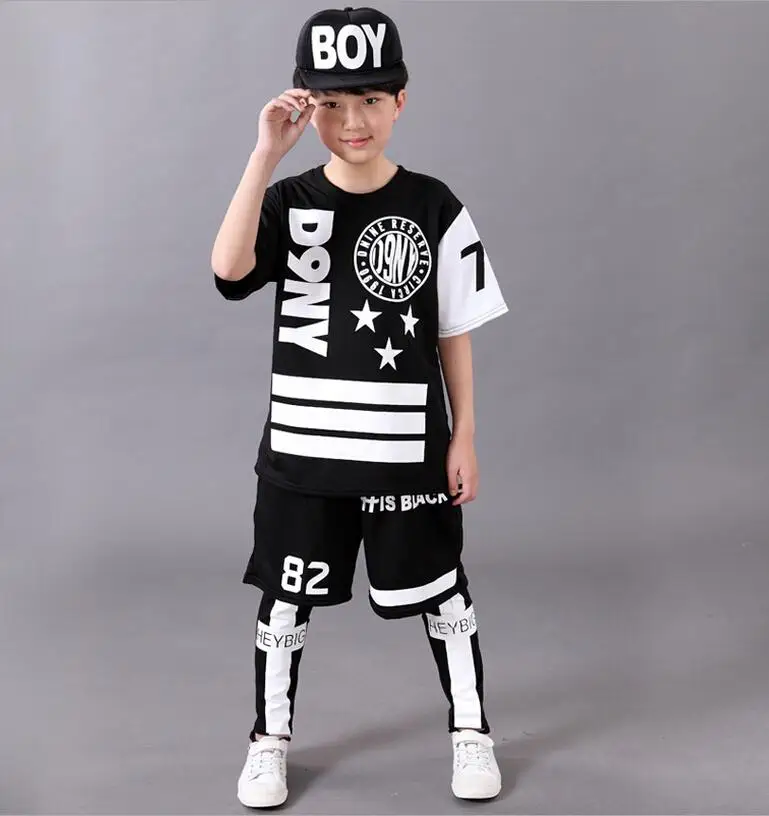 Free shipping children girl boy black Hip Hop hiphop DS Jazz morden  Dance Costumes clothes T shirt  Leotard Harem Pants