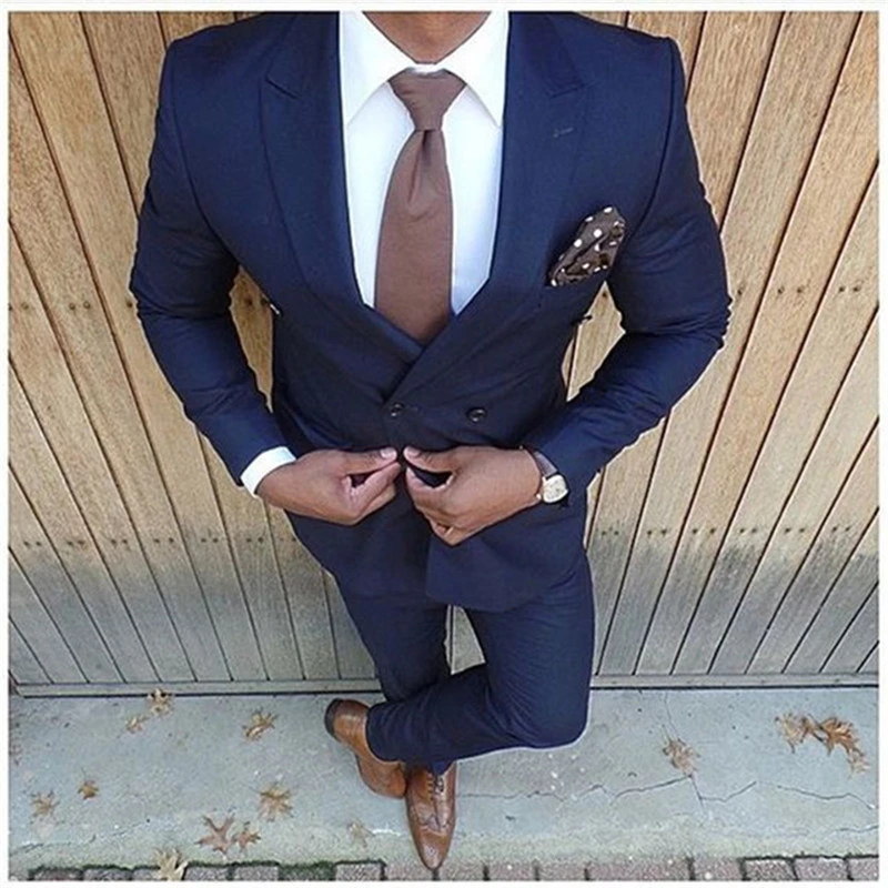 Moda 2018 2 piezas Slim Fit azul marino de boda para hombres (chaqueta + pantalones) esmoquin novio padrino negocios hombres smoking suit|blue wedding suit|wedding suitnavy blue wedding suits - AliExpress