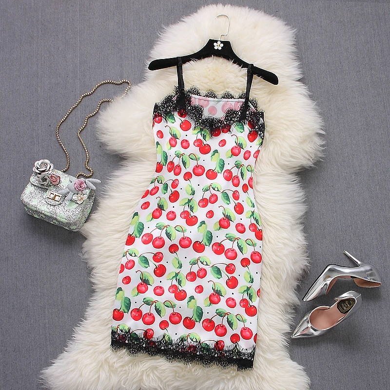 

[Alphalmoda] Summer Women Boho Printed Lace Patchwork Spaghettie Strap Dress Sexy Ladies Satin Casual Beach Sundress