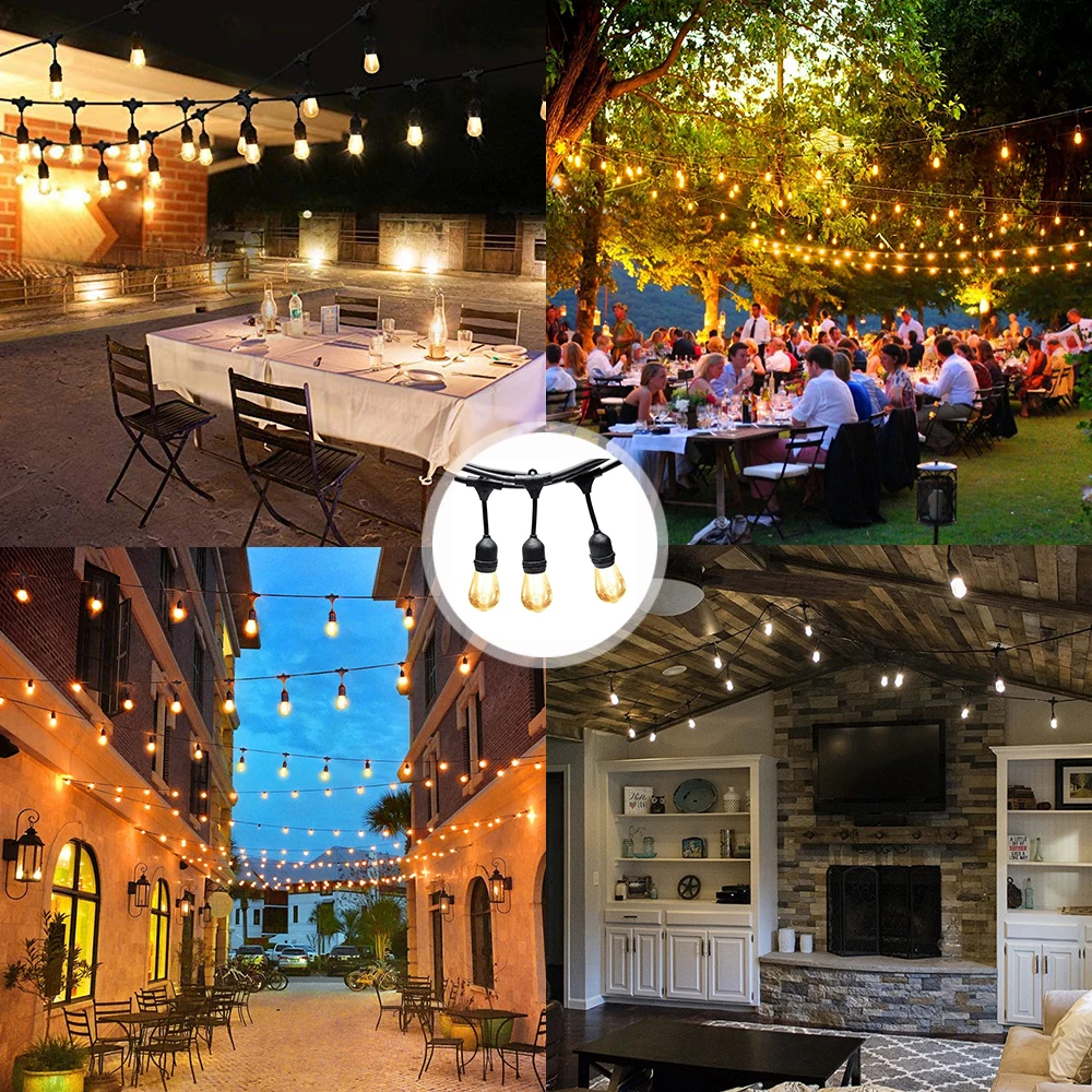  S14 15M Waterproof Outdoor LED String Lights Commercial Grade LED Retro Edison Filament Bulb garlan - 32880419658