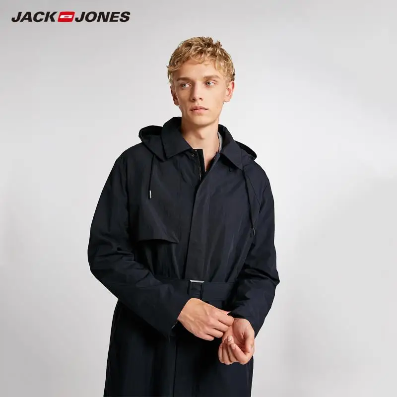 JackJones осенний мужской Тренч Повседневная Бизнес ветровка длинная куртка 218321566 - Цвет: MIDNIGHT