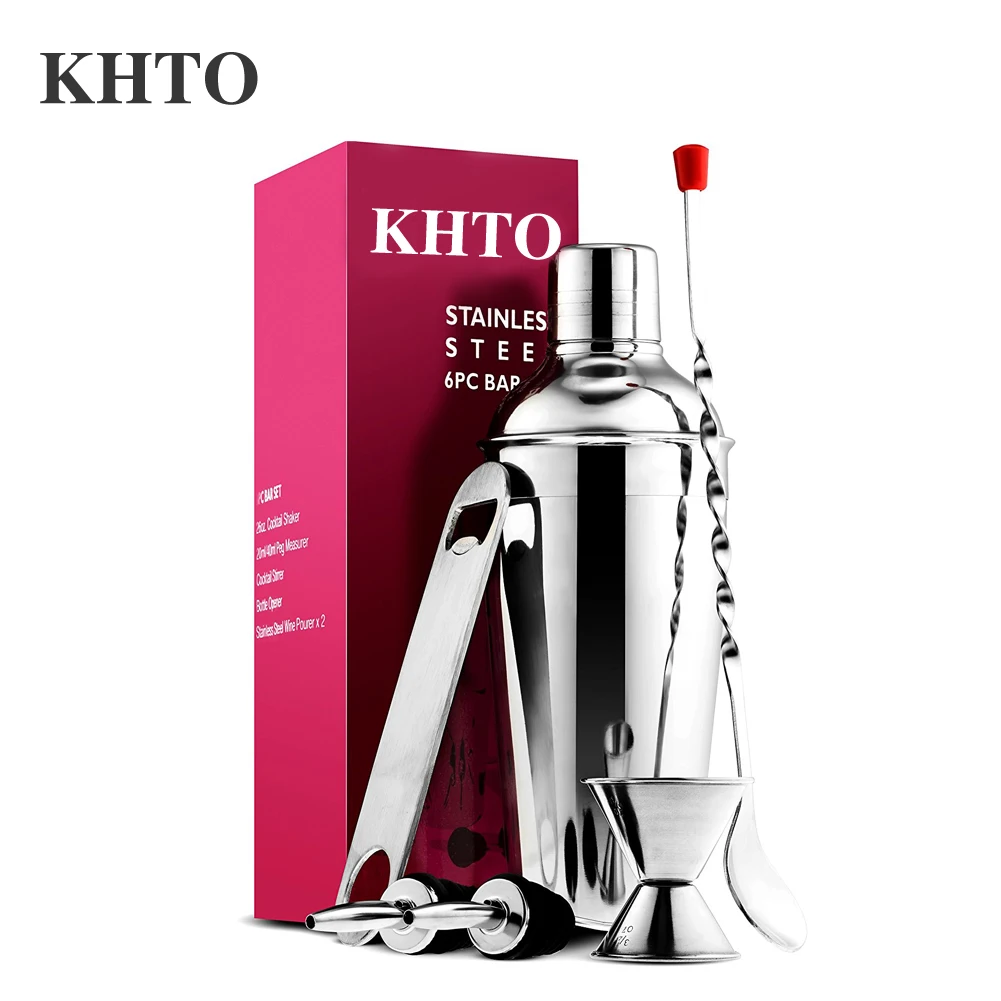 

KHTO Expert Cocktail Shaker Home Bar Tool Set Stainless Steel Bar Set with Shaking Bar Spoon (6 Piece/Set)