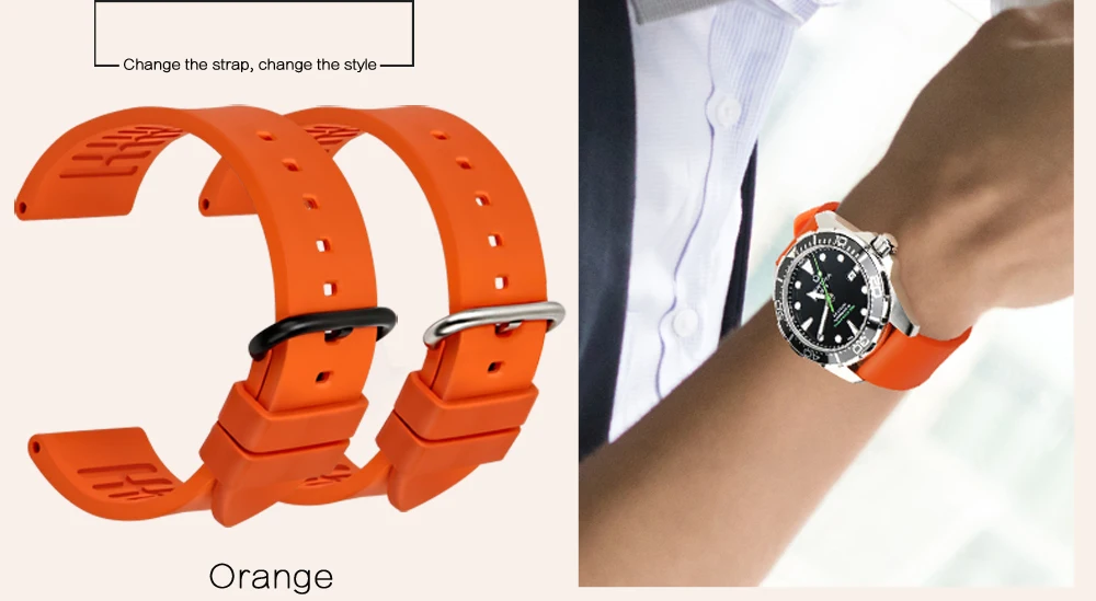 Аксессуары для часов MAIKES, качественный фтороресцентный резиновый ремешок для часов 20 мм, 22 мм, 24 мм, спортивный ремешок для часов, оранжевый ремешок для часов Omega