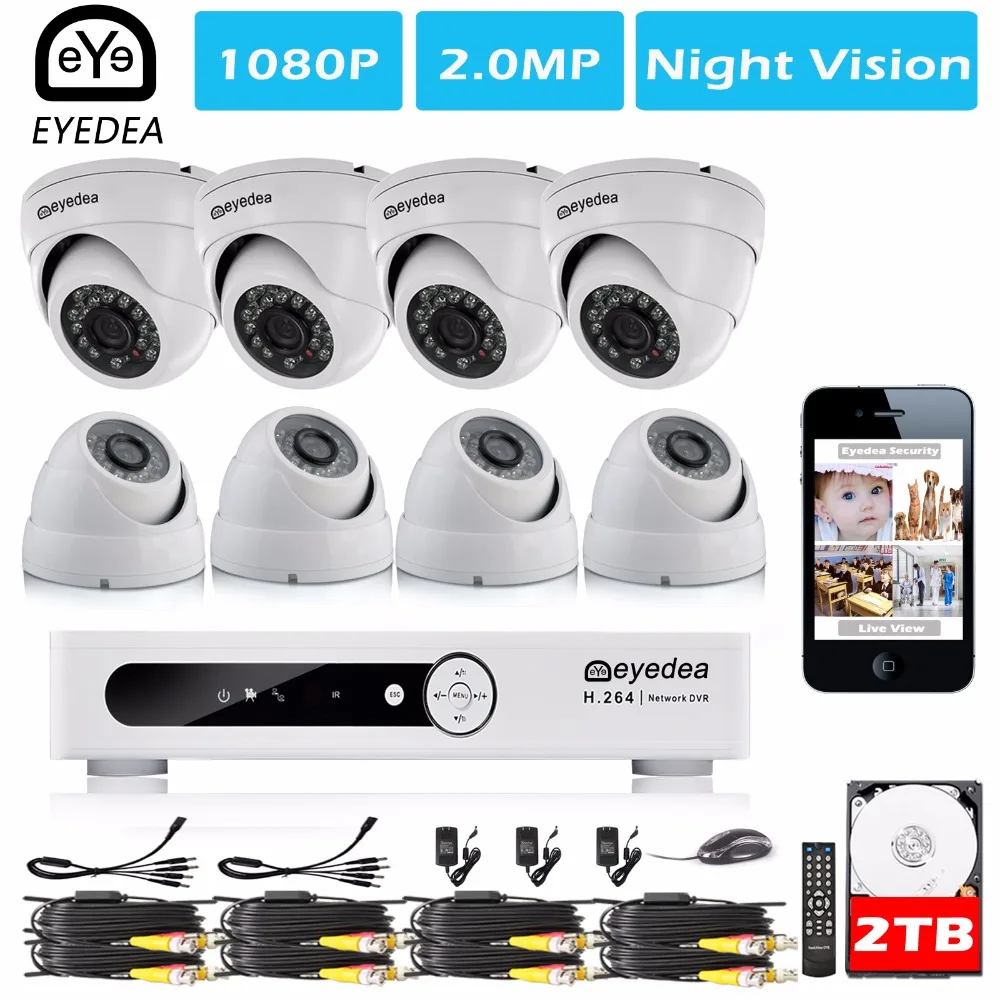 

Eyedea 8 CH Email Alarm Phone View Video DVR 2.0MP 5500TVL White Dome Outdoor LED Surveillance CCTV Security Camera System 2TB