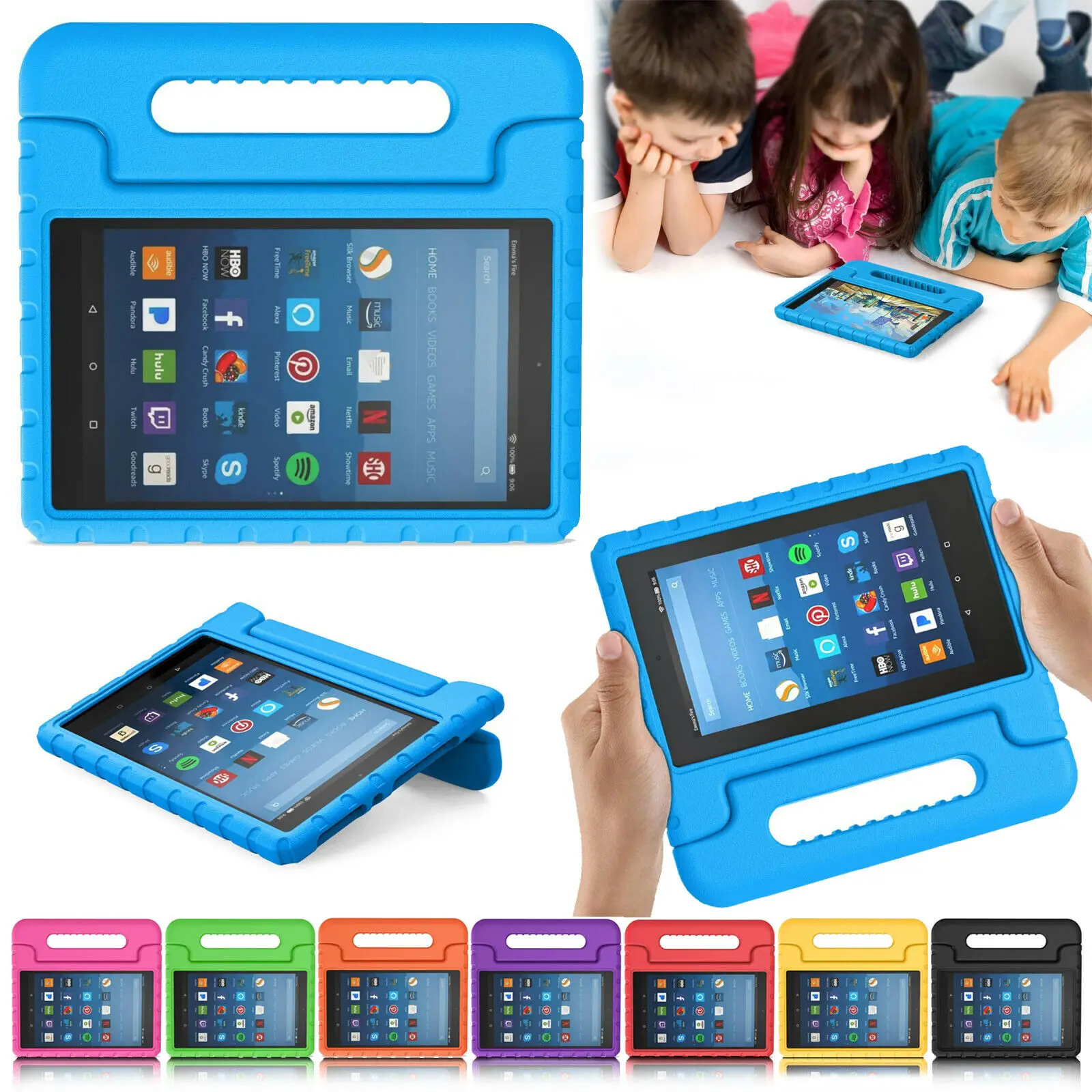 

Tough Childrens Kids Shockproof Eva Foam Handle Stand Case Cover For Amazon kindle Fire HD 8 2017/2016