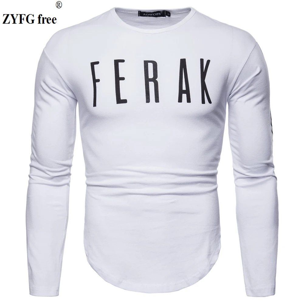 Cena ZYFG darmowa męska koszulka drukowany napis O neck z długim rękawem t shirt prosty casual fitness sportowy męski t shirt