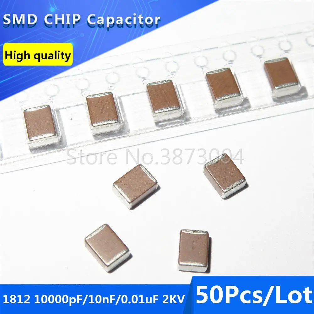 

50pcs 1812 4532 10000pF 10nF 0.01uF 2000V 2KV 10% Thick Film Chip Multilayer Ceramic Capacitor
