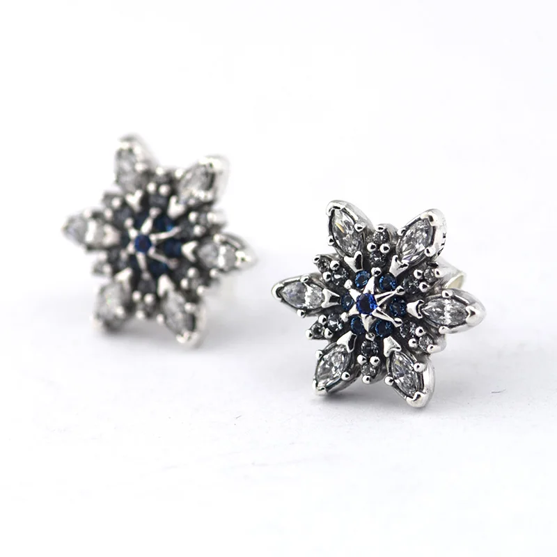 

Pandulaso Snowflake Winter Stud Earrings Blue Crystal & Clear CZ Silver Earrings for Women Wedding 925 Sterling Silver Jewelry