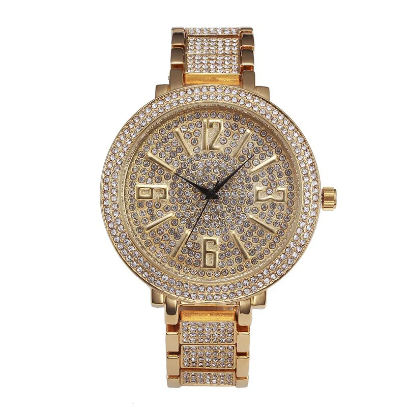 Хип-хоп золотые часы для женщин мужчин Micro Pave CZ Дата кварцевые наручные часы звено цепи браслет Шарм ювелирные изделия Прямая поставка