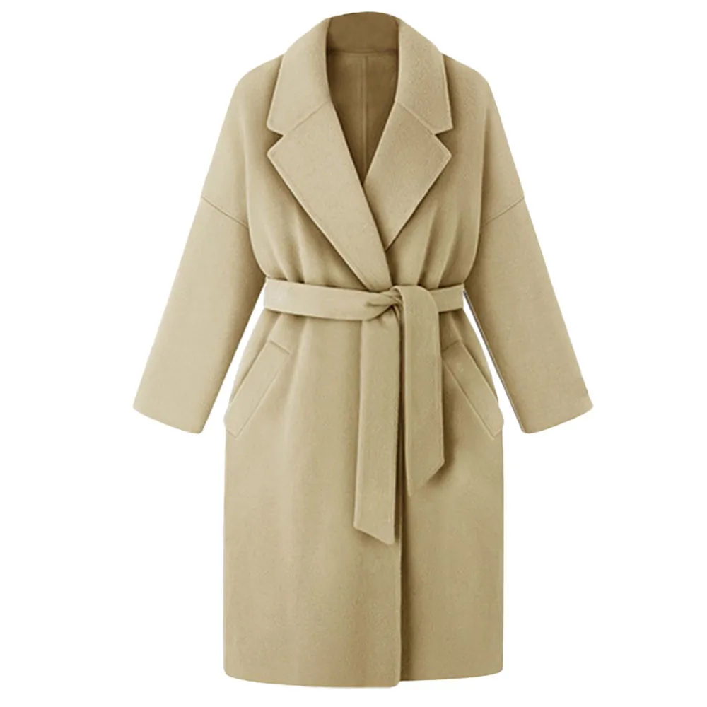 2018 Hxroolrp Warm Womens Winter Lapel Wool Coat Trench Loose Lace Overcoat Outwear Velvet Abrigo Mujer Vadim Solid Casual 10