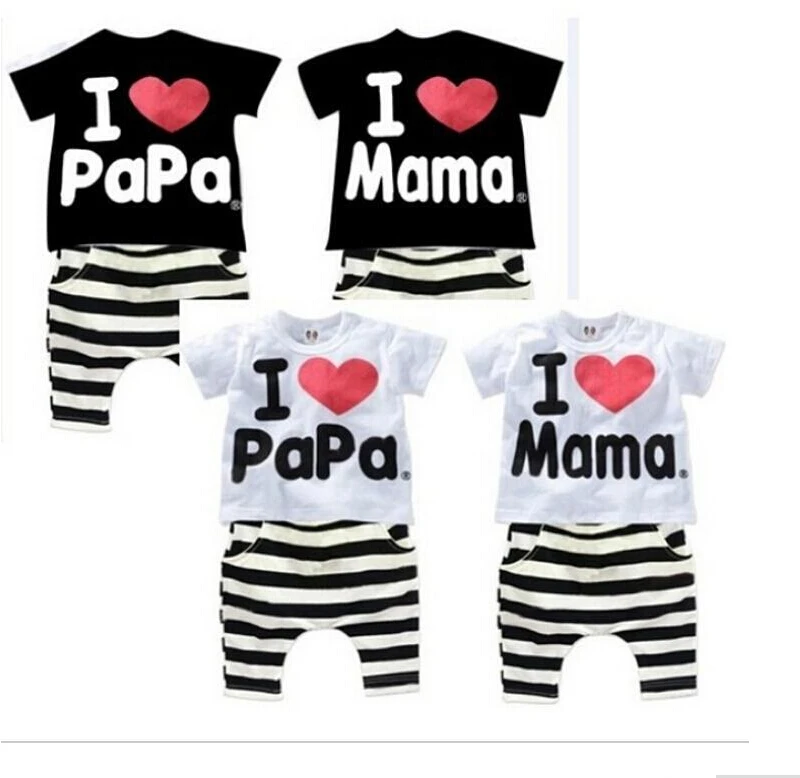 2016 New Summer Children Baby Clothing Sets Kids I love papa mama