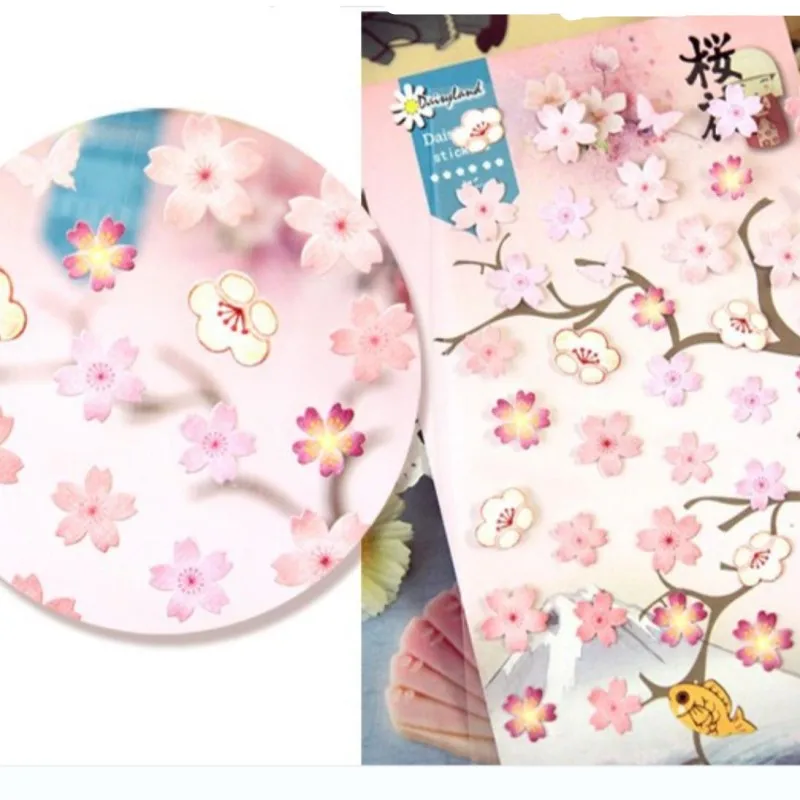 1 упаковка, японские Розовые наклейки в виде цветка сакуры, клейкие восточные цветы вишни, форма высечки, декоративные наклейки для дневника, скрапбукинг, ремесло