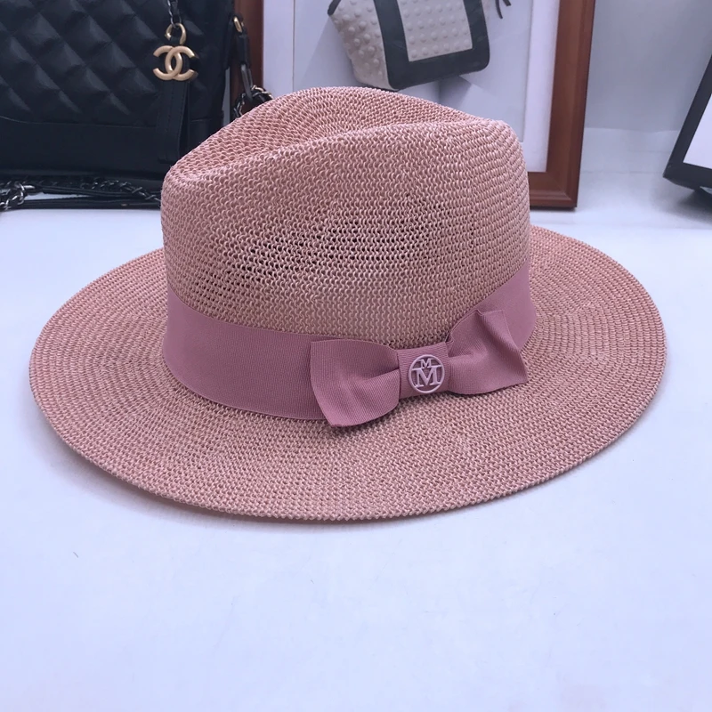 women big straw hat brim powder purple summer travel shade sunscreen