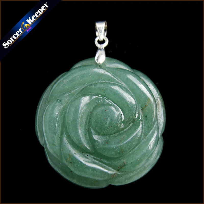 Hand Carved Natural Aventurine Stone Flower Amulet Lucky Women Cute Pendant Necklace Fashion Crystal Jewelry Beads 1PCS -HS108