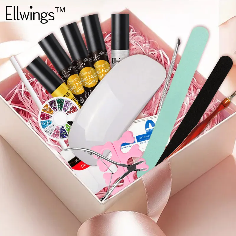 Ellwings 16pcs Nail Art Gel Nail Polish Set UV Gel Varnish Nail Design Top Base Coat Gel Paint