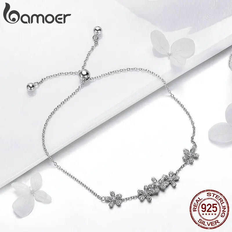 Goede Bamoer Echt 925 Sterling Zilver Lichtgevende Daisy Bloem Vrouwen Armbanden Clear Cz Mode Armband Sieraden Maken Gift SCB084