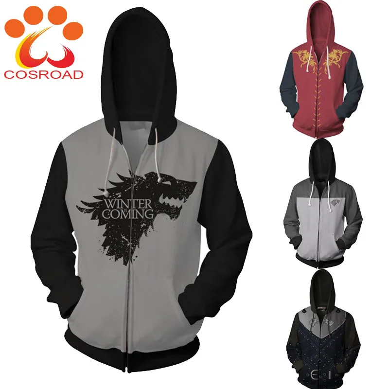 Cosroad Game of Thrones 8 Jon Snow Hoodies Stark Cosplay Costume Sweatshirts Men Women Zipper Jacket Coats
