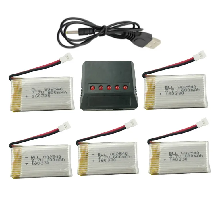 

5 in 1 Syma X5C X5C-1 X5A X5 X5SC X5SW H5C V931 Lipo Battery Charger + 5Pcs 3.7V 600mAh Battery Free shipping