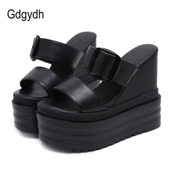 Gdgydh Sexy Buckle Summer Shoes Women Roman Sandals High Quality Wedges High Heels Sexy Peep Toe Platform Shoes Black White cocoafoal woamn transparent sandals white black red fetish high heels pole dance shoes sexy peep toe summer platform heels pumps