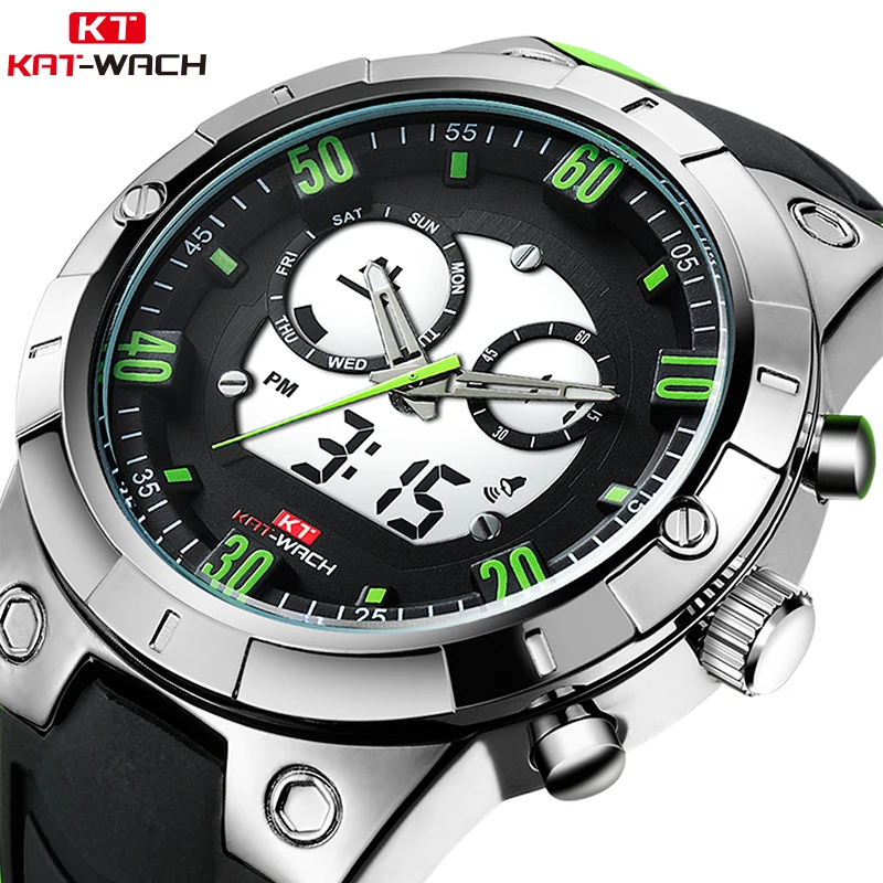 

KAT-WACH Men Sport Watch Chronograph Silicone Strap Quartz Army Military Watches Clock Men Digital Male Relogio Masculino