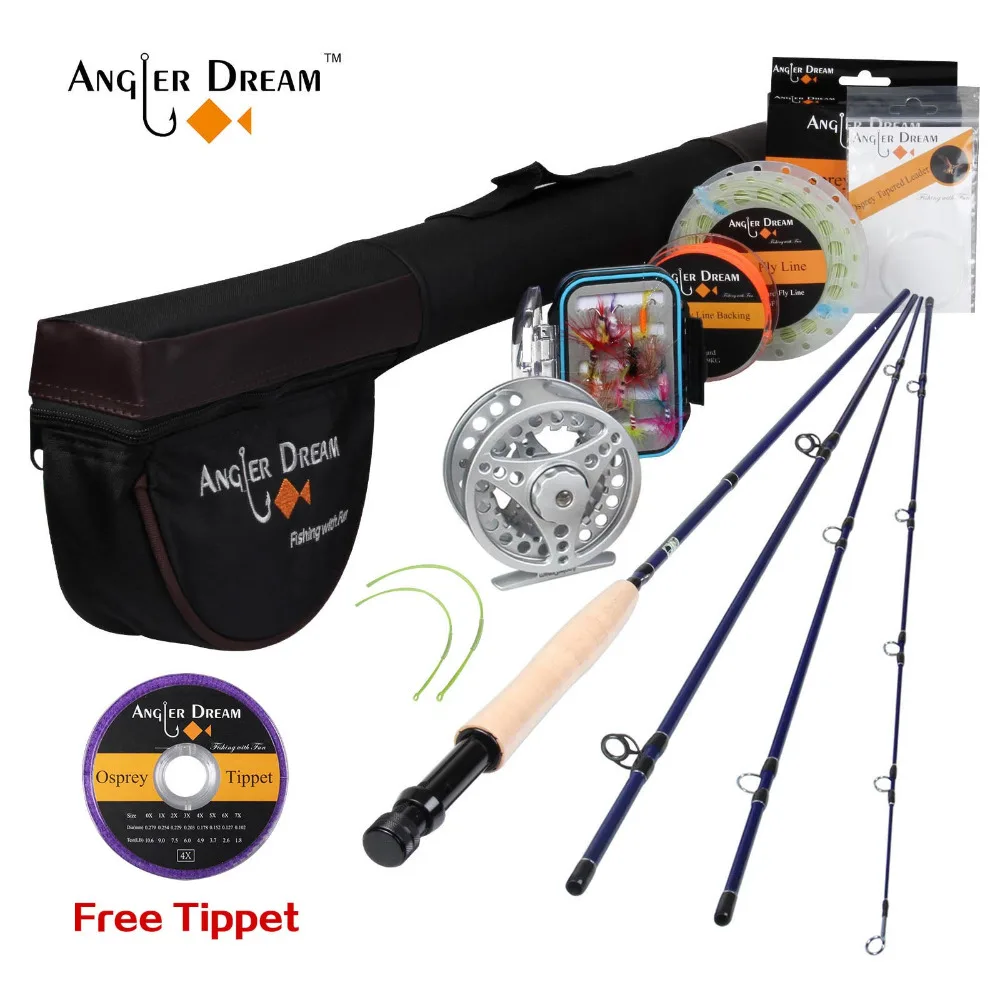 Angler Dream 5WT Летающий рыболовный комплект 9FT средний-Быстрый Летающий стержень предварительно-Spoled Fly Reel 5F Fly Line с Cordura трубка-треугольник