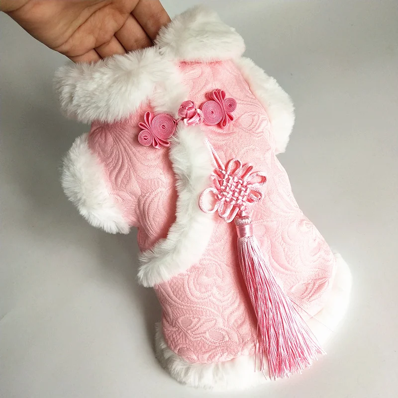 

High Quality Cute Girl Dog Clothes Winter Chinese New Year Dog Clothing Tang Suit Chihuahua Poodle Bichon Puppy Pug Coat Jacket
