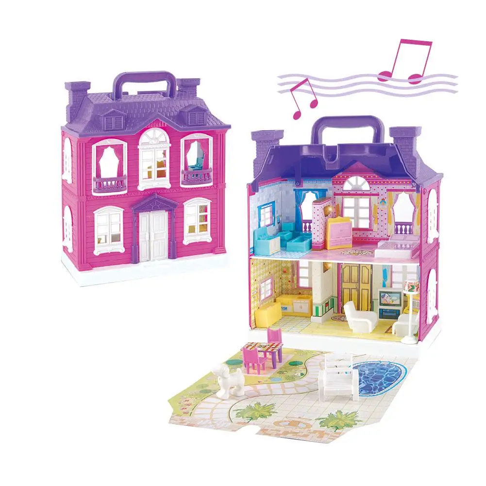 Детский игровой дом игрушка вилла сцена Игрушка двухэтажная Роскошная фиолетовая вилла с светильник музыка