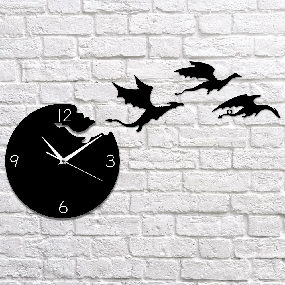 Волшебные Летающие Злой фантазия Дракон настенные часы абстрактный Готический Сказочный дракон настенные кварцевые аналоговые тихие декоративные настенные часы