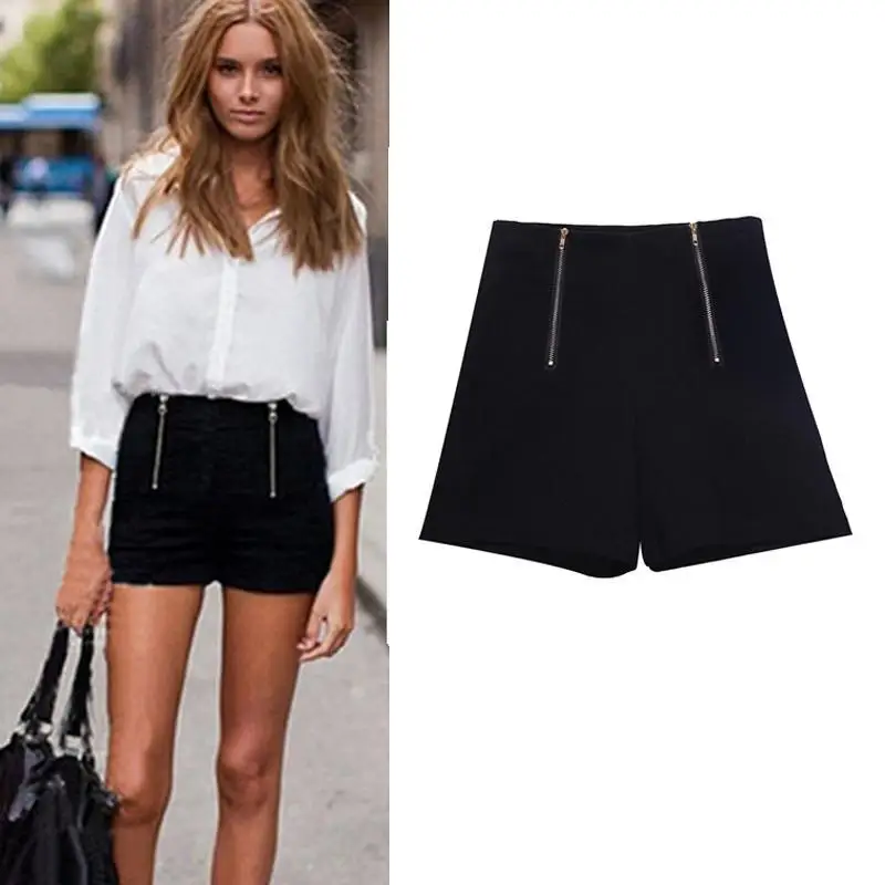 Как выглядят черные шорты 2017 new arrival Woman Shorts Summer Hot Pants Casual Short Pants High Waist Zip