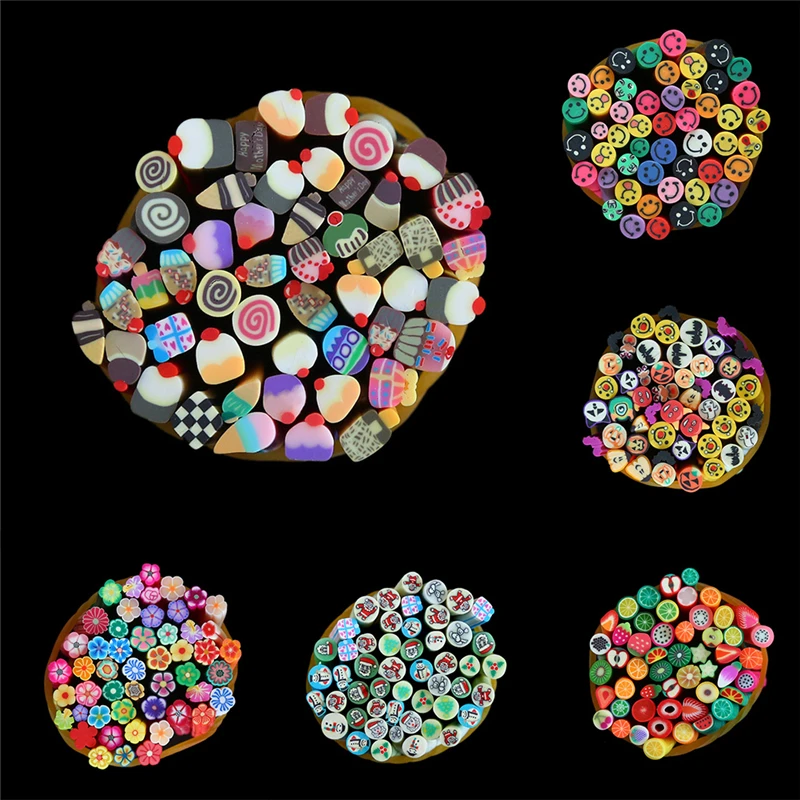 

50pcs/pack Colorful Women Nail Art Manicure 3D Fruit Fimo Canes Rods Polymer Clay Sticks DIY Decoration Stickers For Nail Art