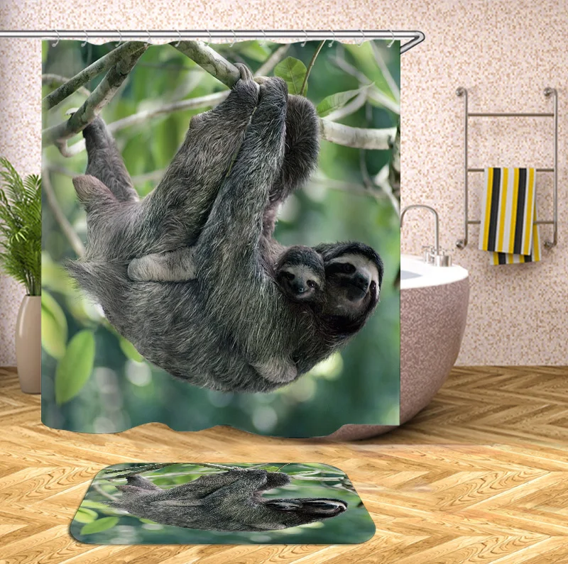 

Funny Sloth Shower Curtains Bathroom Curtain Novelty Sloth Climbing Polyester waterproof Animal Sloths Print bath curtains