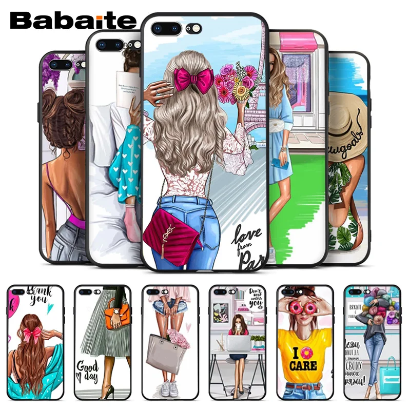

Babaite Fashion Black Brown Hair Baby Mom Girl Queen Phone Back TPU Cover Case for iPhone X XS MAX 6 6S 7 7plus 8 8Plus 5 5S XR