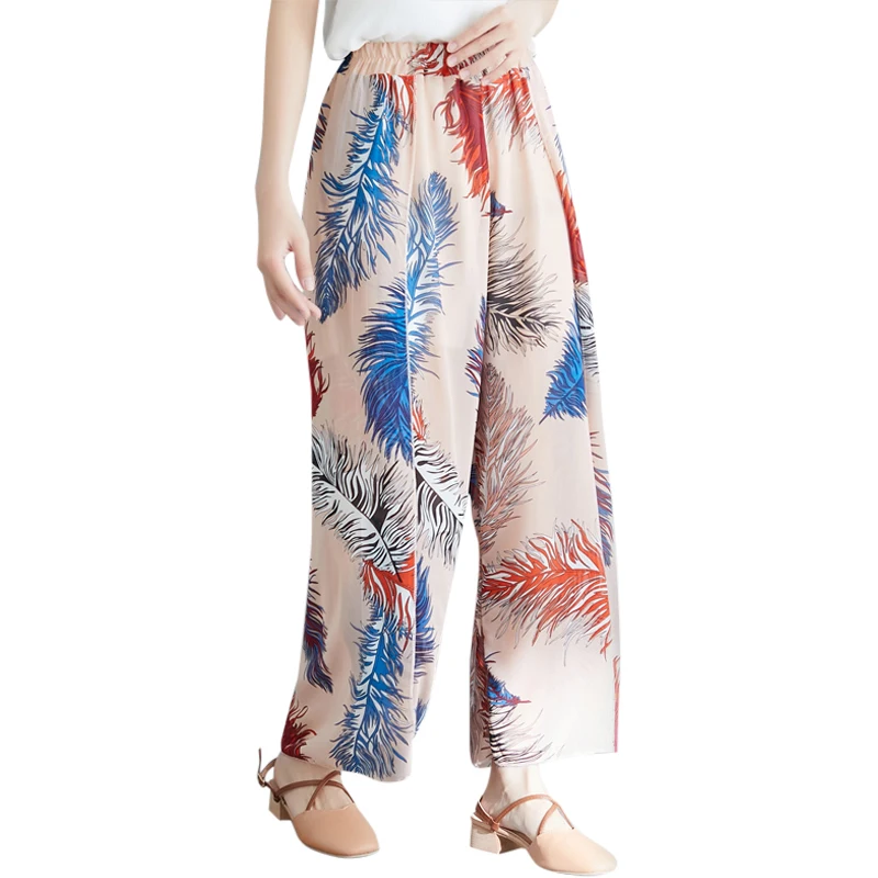 #0666 Split Chiffon Pants Women Beach Bohemian Wide Leg Pants Female Printed Loose Vintage Pants Ladies Summer Trousers Womens #0666 Split Chiffon Pants Women Beach Bohemian Wide Leg Pants Female Printed Loose Vintage Pants Ladies Summer Trousers Womens